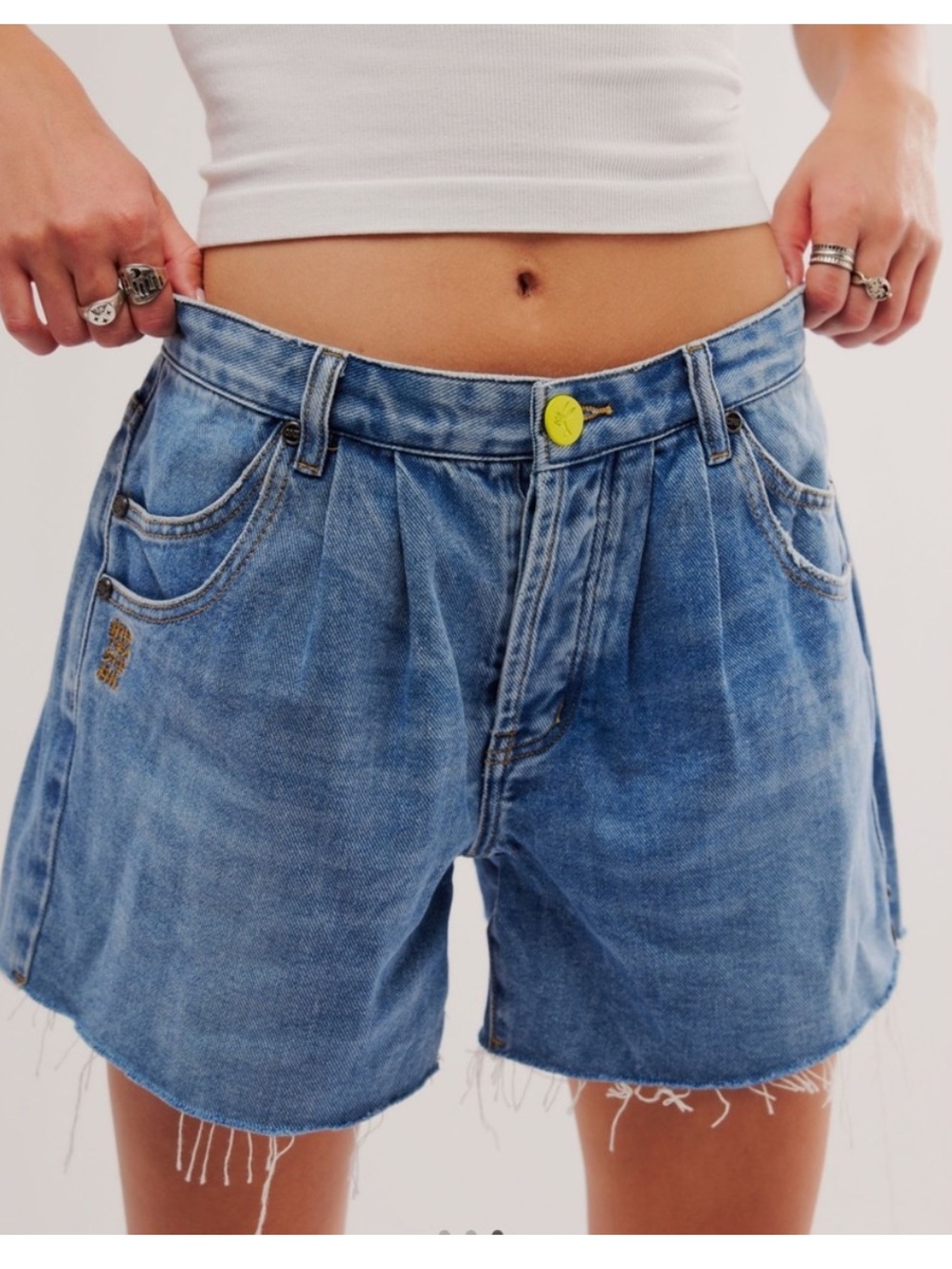 One Teaspoon Shaker Denim Shorts Blue Rapture High Rise Raw Hem Size 28